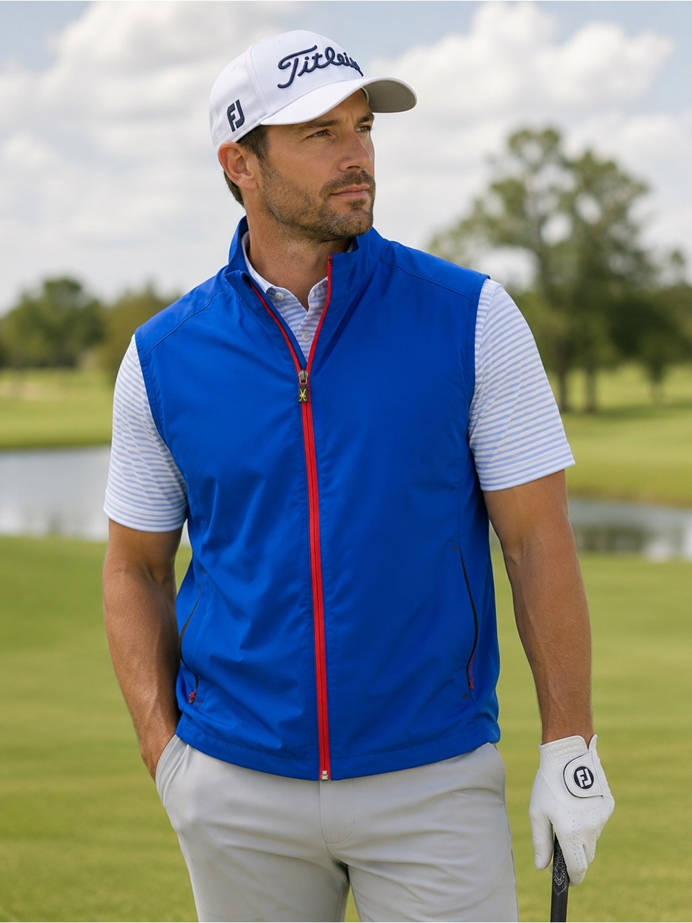 Polo Ralph Lauren Men's Blue Performance Vest with Red Zip - G/FORE
